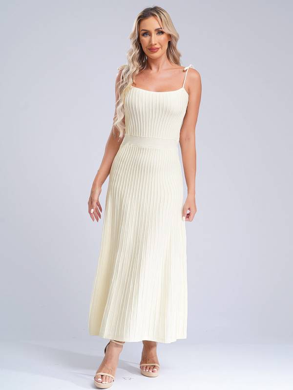 Women Sleeveless Knottable Shoulder Straps Maxi Knitted Dress for Party thumb