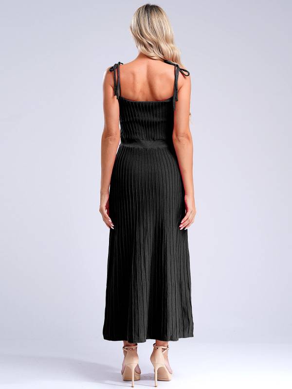 Women Sleeveless Knottable Shoulder Straps Maxi Knitted Dress for Party thumb