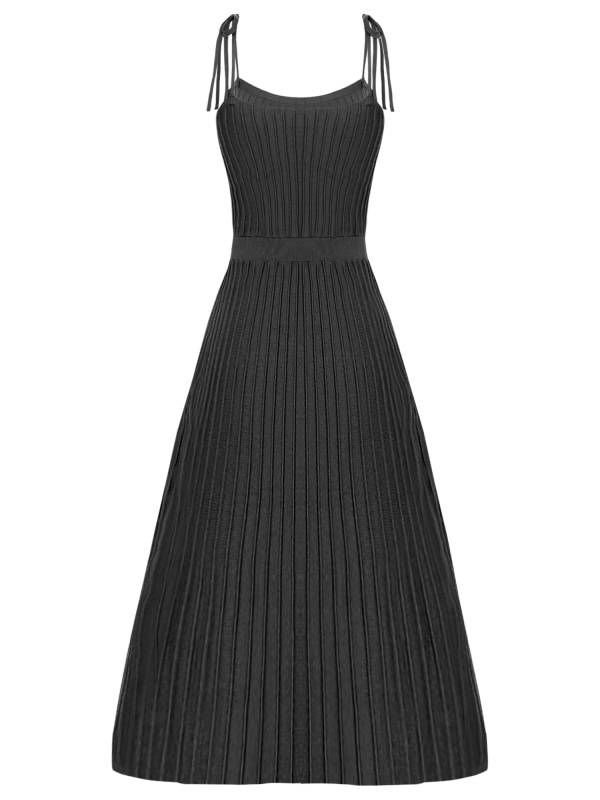 Women Sleeveless Knottable Shoulder Straps Maxi Knitted Dress for Party thumb
