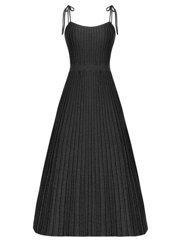 Women Sleeveless Knottable Shoulder Straps Maxi Knitted Dress for Party thumb