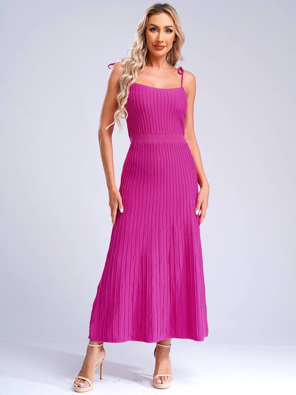 Women Sleeveless Knottable Shoulder Straps Maxi Knitted Dress for Party thumb