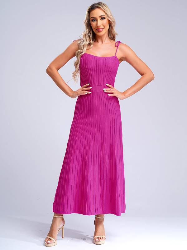 Women Sleeveless Knottable Shoulder Straps Maxi Knitted Dress for Party thumb