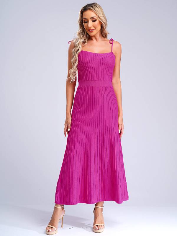 Women Sleeveless Knottable Shoulder Straps Maxi Knitted Dress for Party thumb