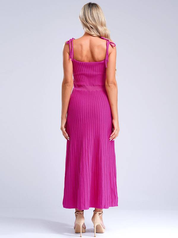 Women Sleeveless Knottable Shoulder Straps Maxi Knitted Dress for Party thumb