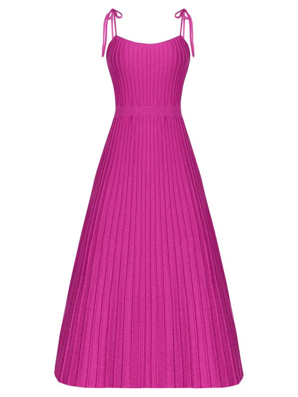 Women Sleeveless Knottable Shoulder Straps Maxi Knitted Dress for Party thumb