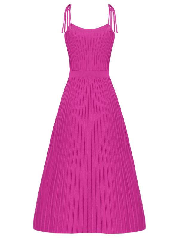 Women Sleeveless Knottable Shoulder Straps Maxi Knitted Dress for Party thumb