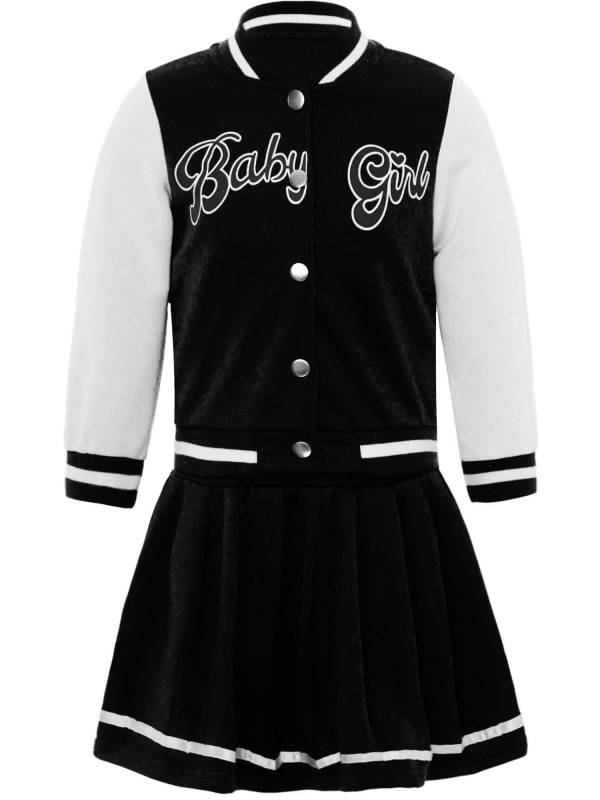 Toddler Girls 2pcs Long Sleeve Button Jacket and Pleated Skirt Sport Set thumb