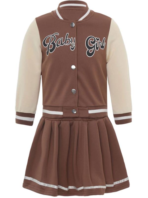 Toddler Girls 2pcs Long Sleeve Button Jacket and Pleated Skirt Sport Set thumb
