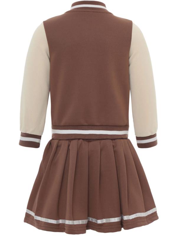 Toddler Girls 2pcs Long Sleeve Button Jacket and Pleated Skirt Sport Set thumb