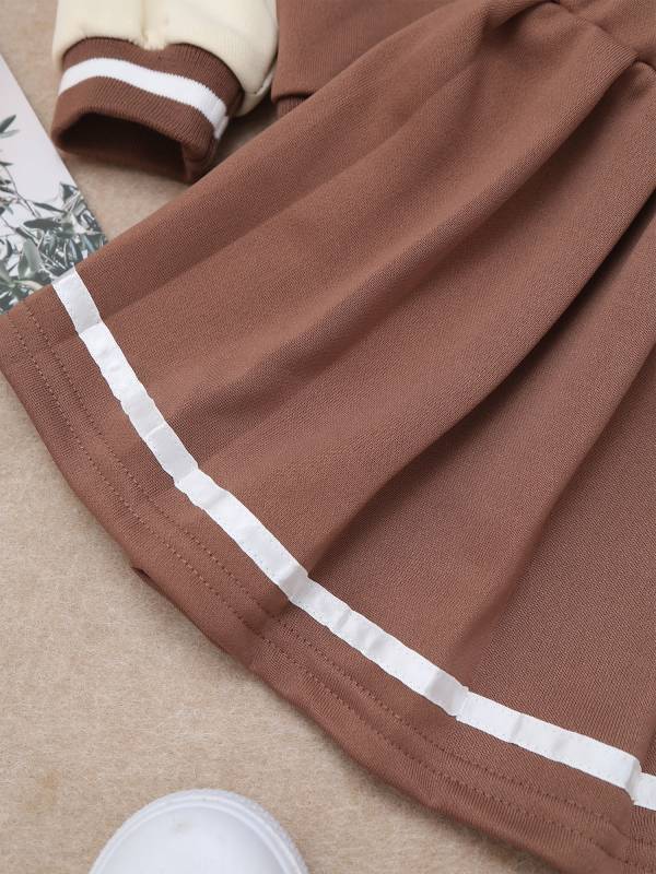 Toddler Girls 2pcs Long Sleeve Button Jacket and Pleated Skirt Sport Set thumb
