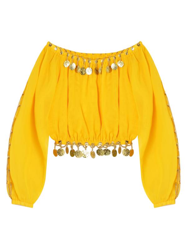 Kids Girls 5pcs Long Sleeve Crop Top and Pants Belly Dance Outfits Set thumb
