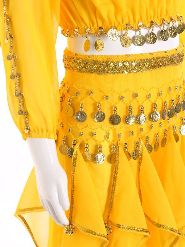 Kids Girls 5pcs Long Sleeve Crop Top and Pants Belly Dance Outfits Set thumb