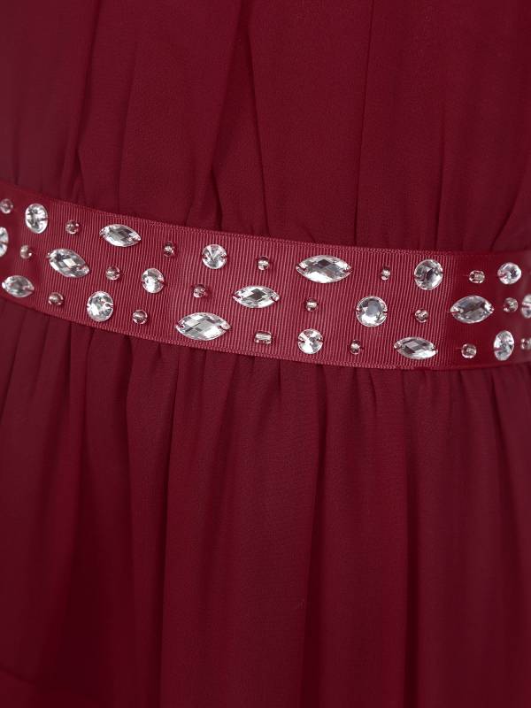 Kids Girls Sleeveless Halter Neck Tiered Ruffle Chiffon Party Dress with Belt thumb