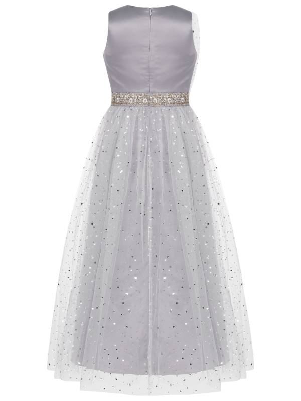 Kids Girls Sleeveless Round Neck Sequined Tulle Maxi Dress for Birthday thumb