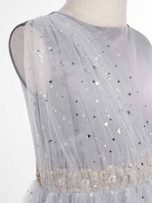 Kids Girls Sleeveless Round Neck Sequined Tulle Maxi Dress for Birthday thumb