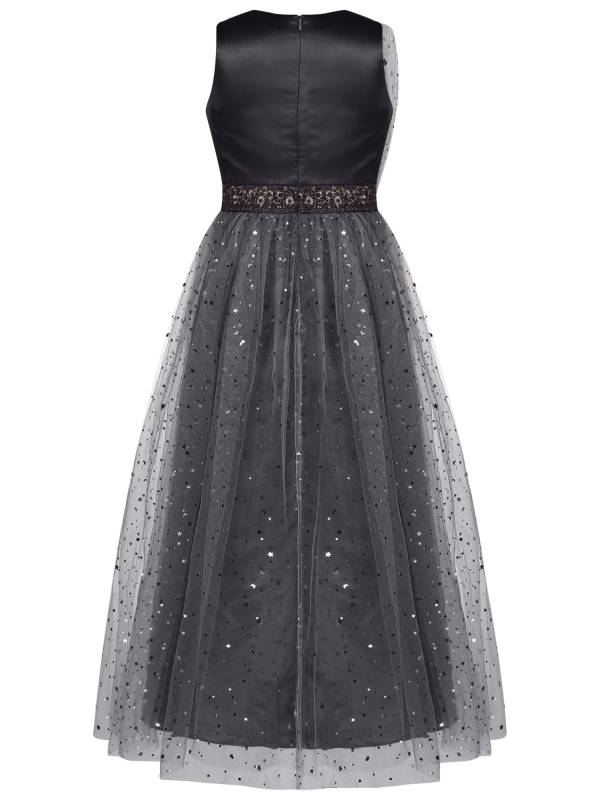 Kids Girls Sleeveless Round Neck Sequined Tulle Maxi Dress for Birthday thumb