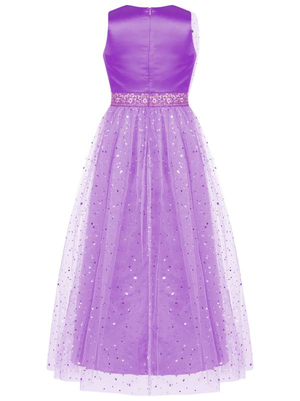 Kids Girls Sleeveless Round Neck Sequined Tulle Maxi Dress for Birthday thumb