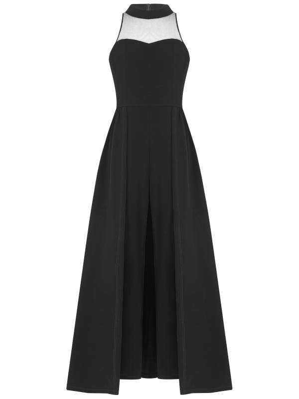 Kids Girls Sleeveless Mesh Solid Color Overlay Jumpsuit Dress thumb