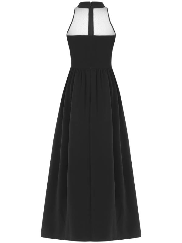 Kids Girls Sleeveless Mesh Solid Color Overlay Jumpsuit Dress thumb