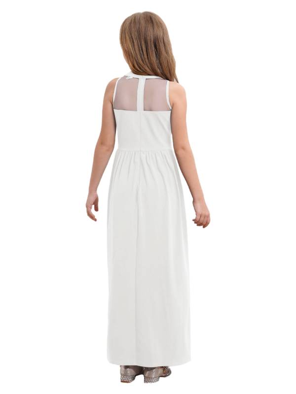 Kids Girls Sleeveless Mesh Solid Color Overlay Jumpsuit Dress thumb