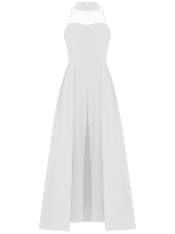 Kids Girls Sleeveless Mesh Solid Color Overlay Jumpsuit Dress thumb
