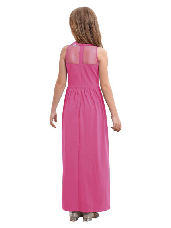 Kids Girls Sleeveless Mesh Solid Color Overlay Jumpsuit Dress thumb