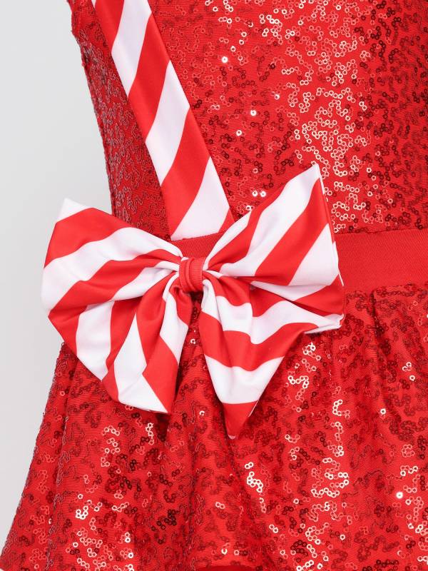 Kids Girl Christmas Sleeveless Sequins Ruffle Stripes Mesh Tutu Dress thumb