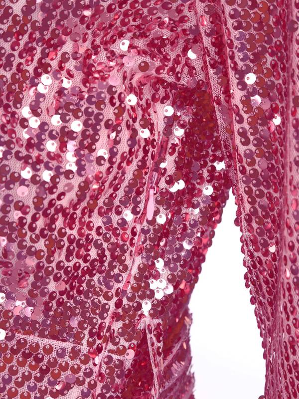 Women Long Sleeve V-neck Solid Color Sequins A-line Cocktail Dress thumb