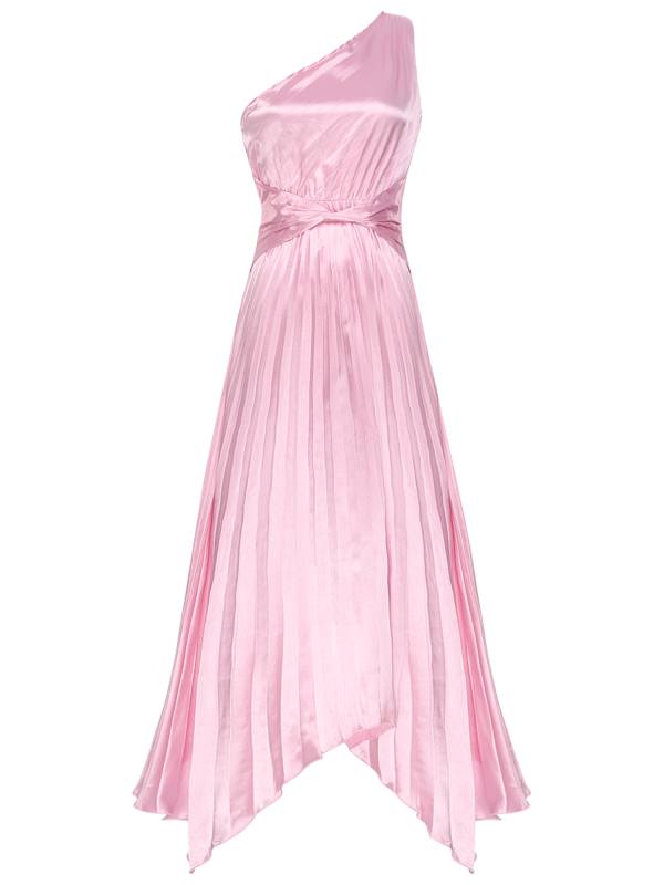 Women Sleeveless One Shoulder Asymmetrical Pleated Party Dress thumb