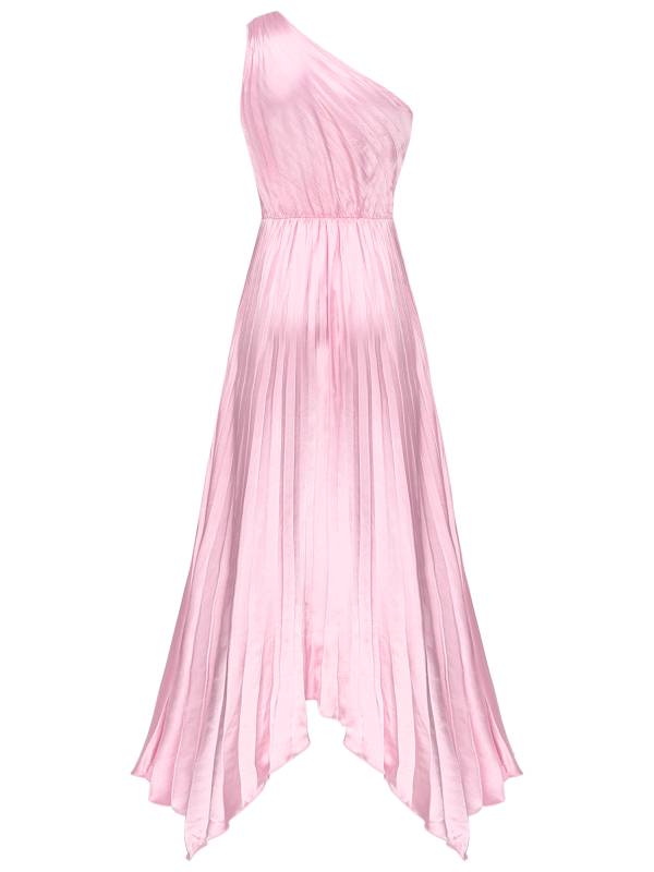 Women Sleeveless One Shoulder Asymmetrical Pleated Party Dress thumb