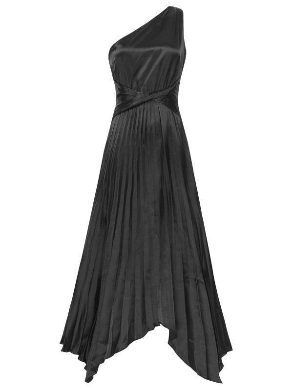 Women Sleeveless One Shoulder Asymmetrical Pleated Party Dress thumb