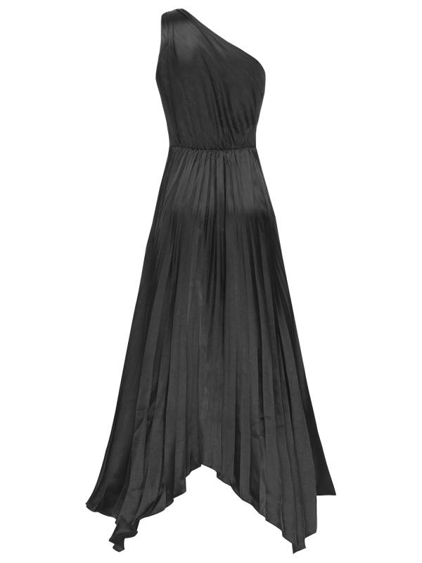 Women Sleeveless One Shoulder Asymmetrical Pleated Party Dress thumb