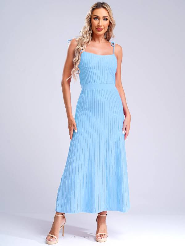 Women Sleeveless Knottable Shoulder Straps Maxi Knitted Dress for Party thumb