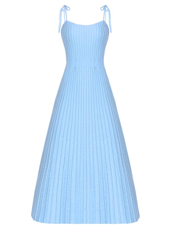 Women Sleeveless Knottable Shoulder Straps Maxi Knitted Dress for Party thumb