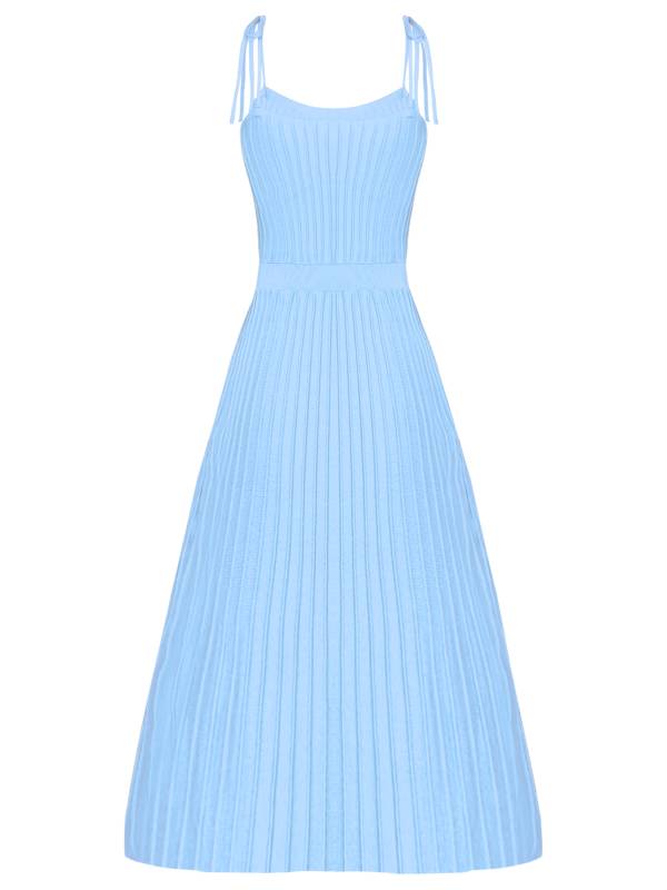 Women Sleeveless Knottable Shoulder Straps Maxi Knitted Dress for Party thumb