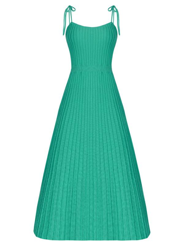 Women Sleeveless Knottable Shoulder Straps Maxi Knitted Dress for Party thumb