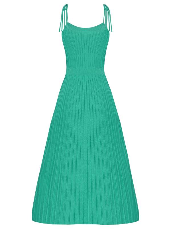 Women Sleeveless Knottable Shoulder Straps Maxi Knitted Dress for Party thumb