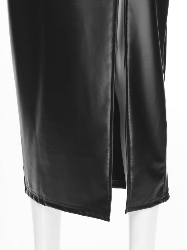 Women Hottie High Waist Slit PU Leather Pencil Cocktail Skirt thumb