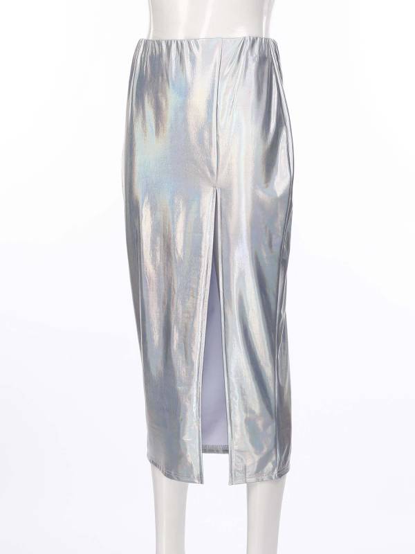 Women Hottie High Waist Slit PU Leather Pencil Cocktail Skirt thumb
