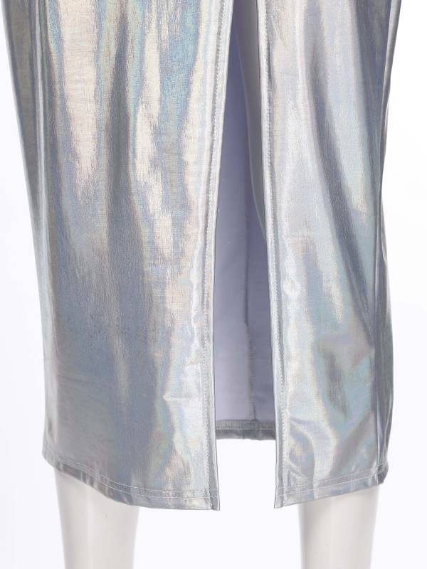 Women Hottie High Waist Slit PU Leather Pencil Cocktail Skirt thumb
