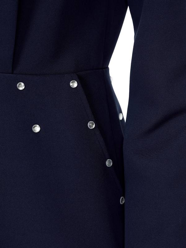 Women Long Sleeve V Neck Rhinestones Side Pockets Jumpsuit for Cocktail Party thumb