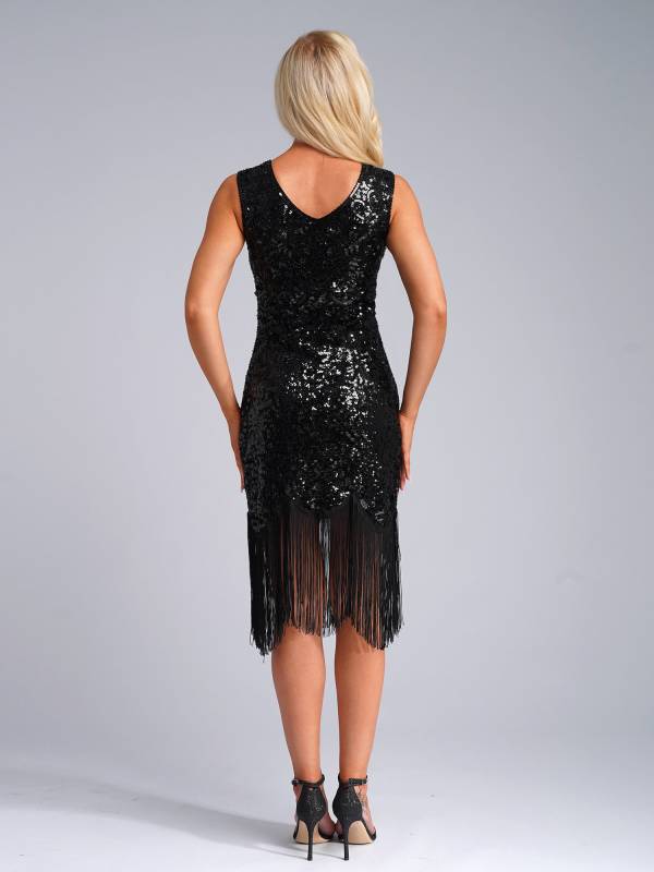 Women Sequin Flowery Sleeveless Tassels Bodycon Dress for Cocktail thumb