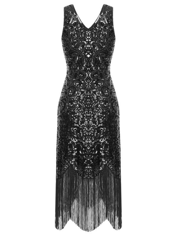 Women Sequin Flowery Sleeveless Tassels Bodycon Dress for Cocktail thumb