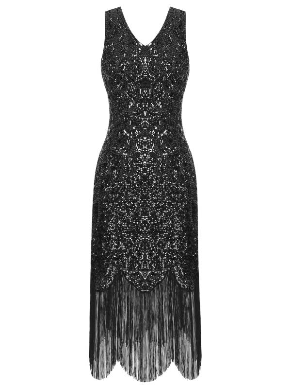 Women Sequin Flowery Sleeveless Tassels Bodycon Dress for Cocktail thumb