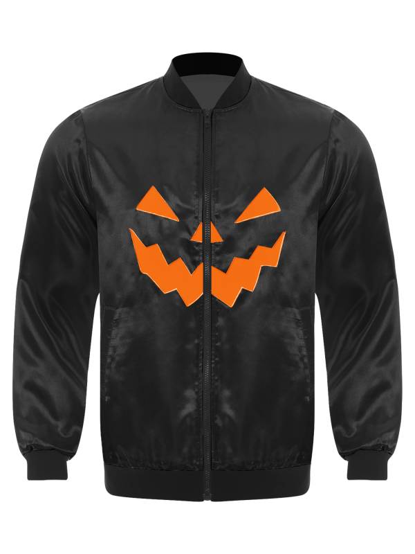 Men Halloween Costume Long Sleeve Front Zipper Pumpkin Face Print Coat thumb