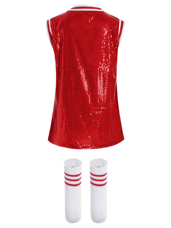 Kids Girls Sparkly Sequins Sleeveless Dress with Socks for Hip-Hop Jazz Dance thumb