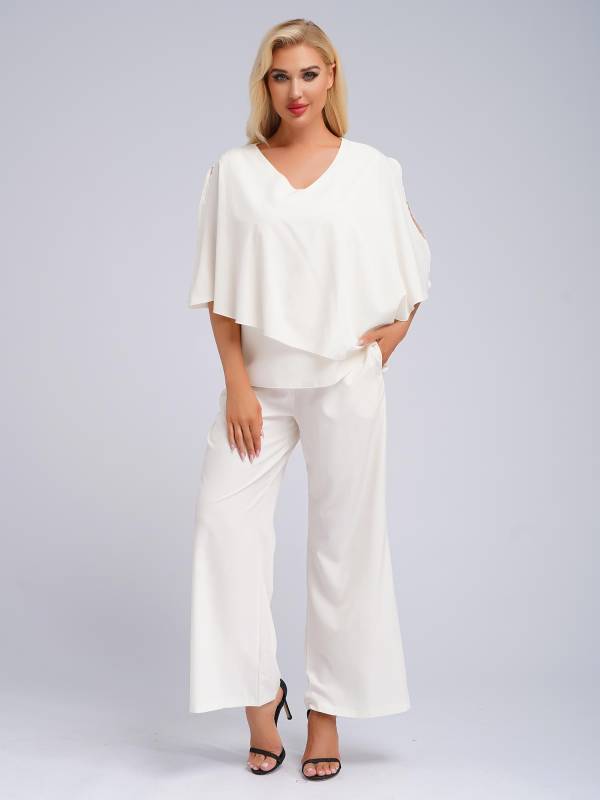 Women 2pcs Half Sleeve V-neck Tops and Pants Set for Party thumb