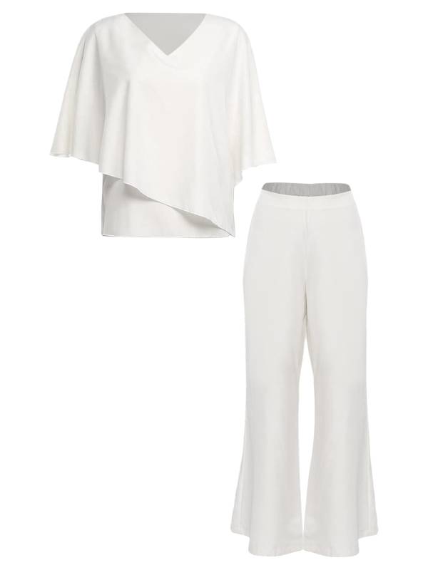 Women 2pcs Half Sleeve V-neck Tops and Pants Set for Party thumb