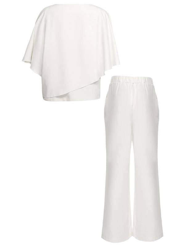Women 2pcs Half Sleeve V-neck Tops and Pants Set for Party thumb