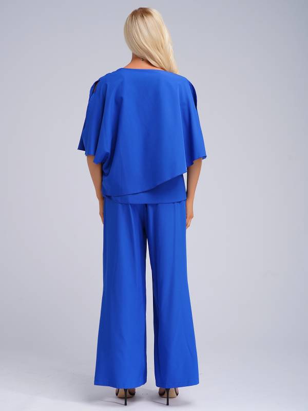 Women 2pcs Half Sleeve V-neck Tops and Pants Set for Party thumb